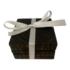 Wooden Coaster Set Handmade In USA Rustic Cabin Decor Jacobean Stain 5 PC